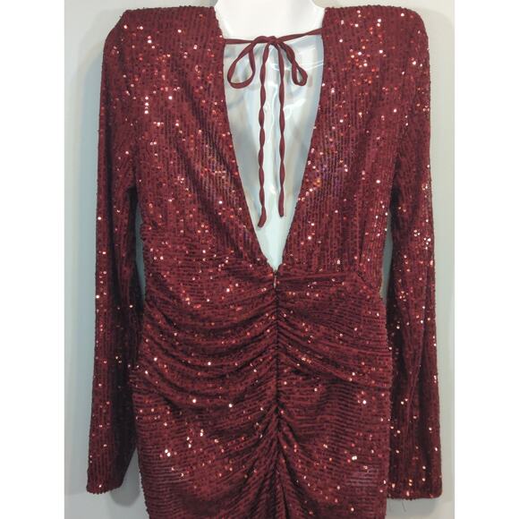Fashion Nova Finding Love Burgundy Sequin Mini Bodycon Dress Womens Large NWT - Picture 7 of 14